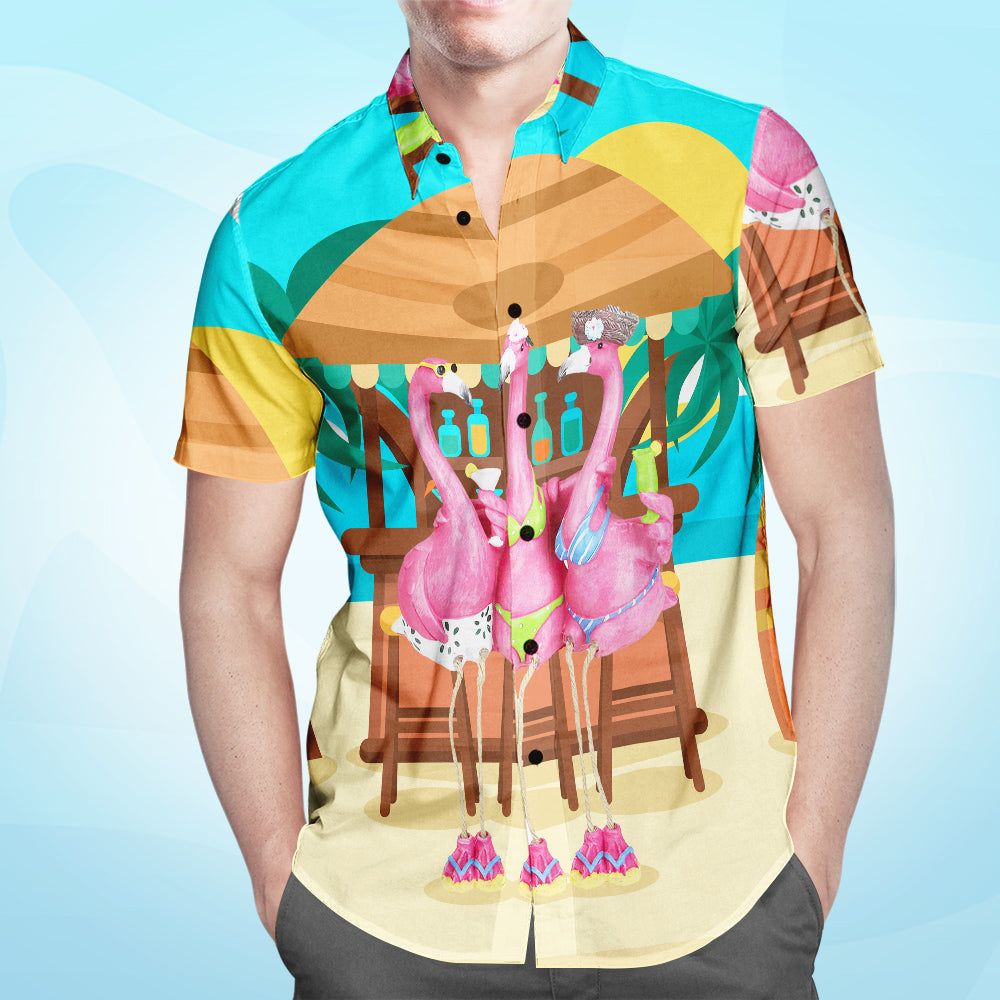 Custom Face Hawaiian Shirt Gifts For Men Flamingo Beach Bar