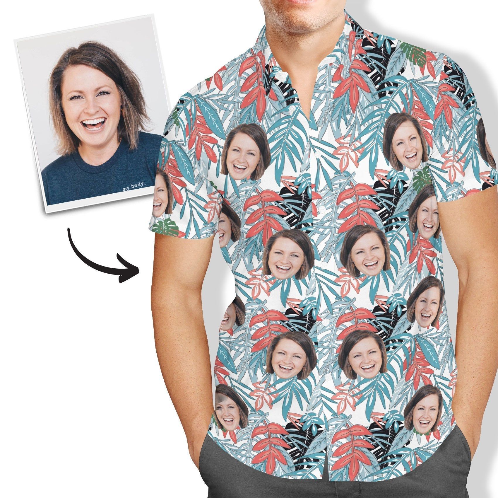 Custom Face Hawaiian Shirt Men’s All Over Print Leaves