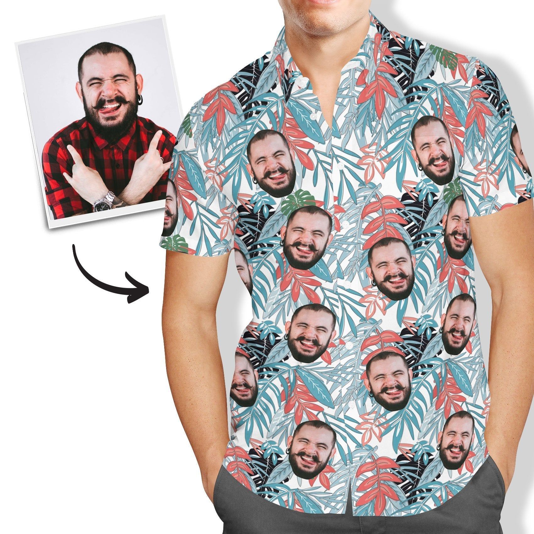 Custom Face Hawaiian Shirt Men’s All Over Print Leaves Custom Face Hawaiian Shirt Men’s All Over Print Leaves