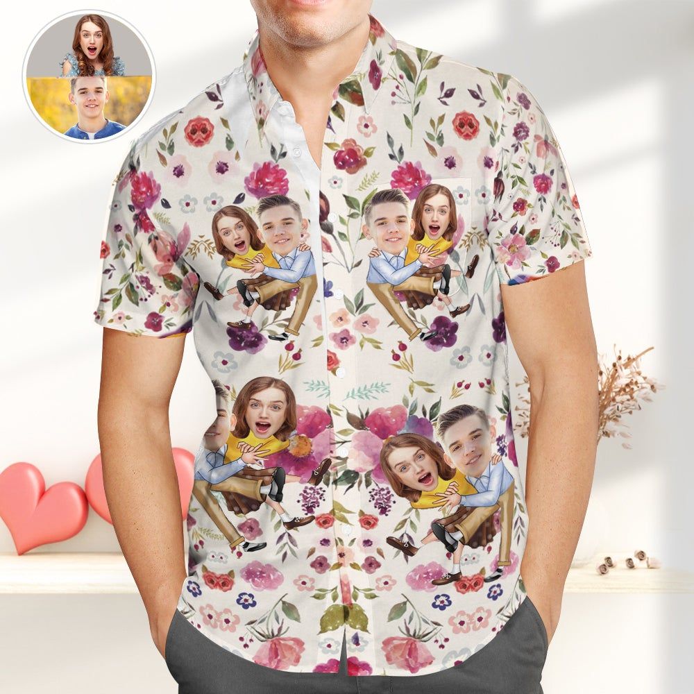 Custom Face Hawaiian Shirts, Floral Design Shirts, Best Gift For Lovers Custom Face Hawaiian Shirts, Floral Design Shirts, Best Gift For Lovers
