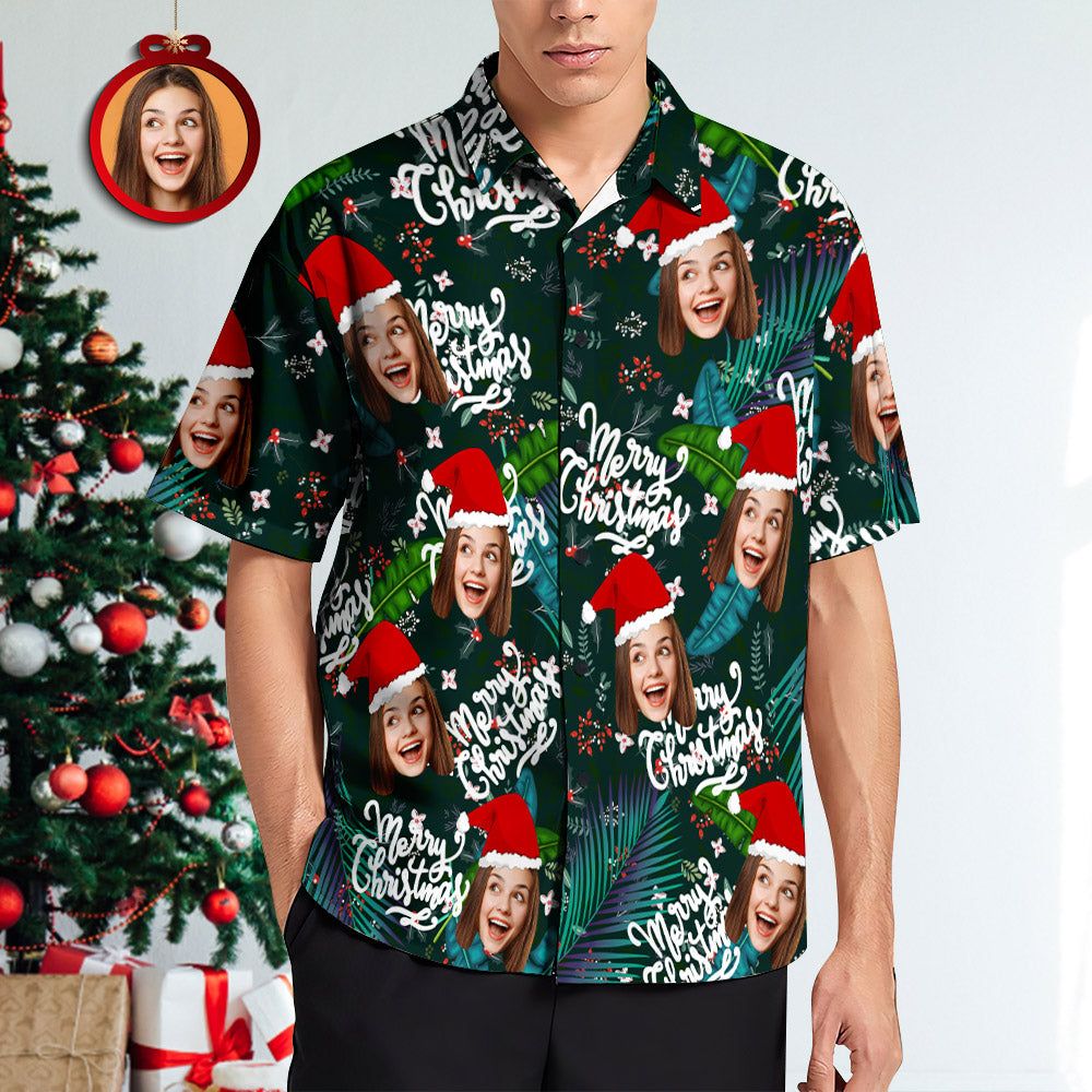 Custom Face Hawaiian Shirts Personalised Photo Gift Men’s Christmas Shirts Flower And Leaves Custom Face Hawaiian Shirts Personalised Photo Gift Men’s Christmas Shirts Flower And Leaves