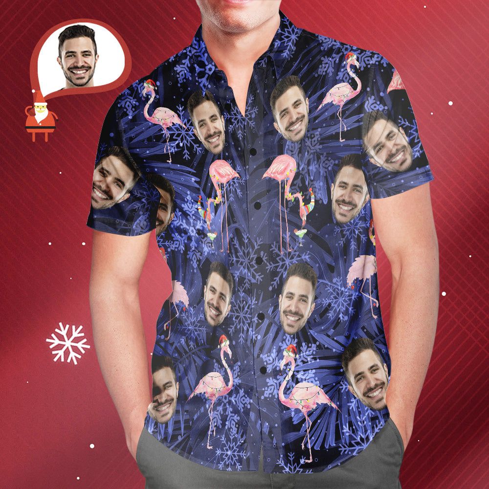 Custom Face Hawaiian Shirts Personalized Photo Flamingo On Christmas Shirt For Men Custom Face Hawaiian Shirts Personalized Photo Flamingo On Christmas Shirt For Men