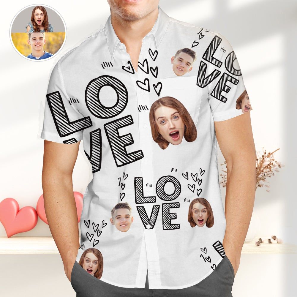 Custom Face Hawaiian Shirts, Short-Sleeve Regular Fit Shirts With Love, Valentines Gift For Boyfriends Custom Face Hawaiian Shirts, Short-Sleeve Regular Fit Shirts With Love, Valentines Gift For Boyfriends