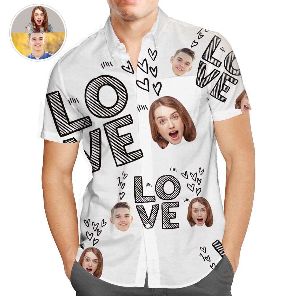 Custom Face Hawaiian Shirts, Short-Sleeve Regular Fit Shirts With Love, Valentines Gift For Boyfriends