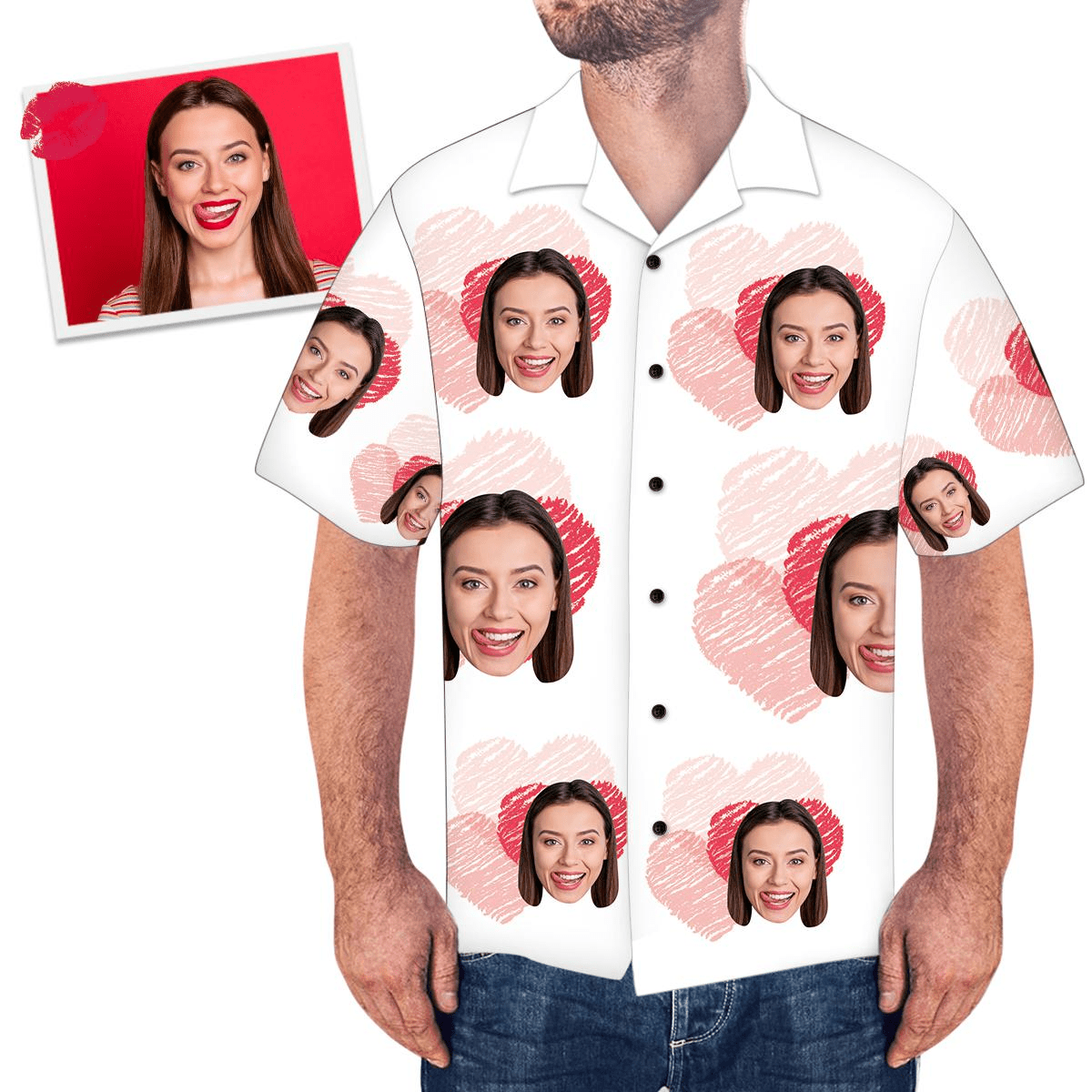 Custom Face Love Heart Men?S Valentine Custom Hawaiian Shirt