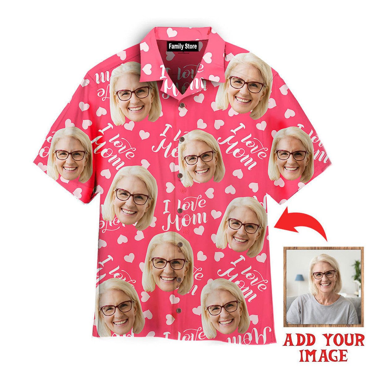 Custom Face Love Mom Pink Seamless Custom Hawaiian Shirt Custom Face Love Mom Pink Seamless Custom Hawaiian Shirt