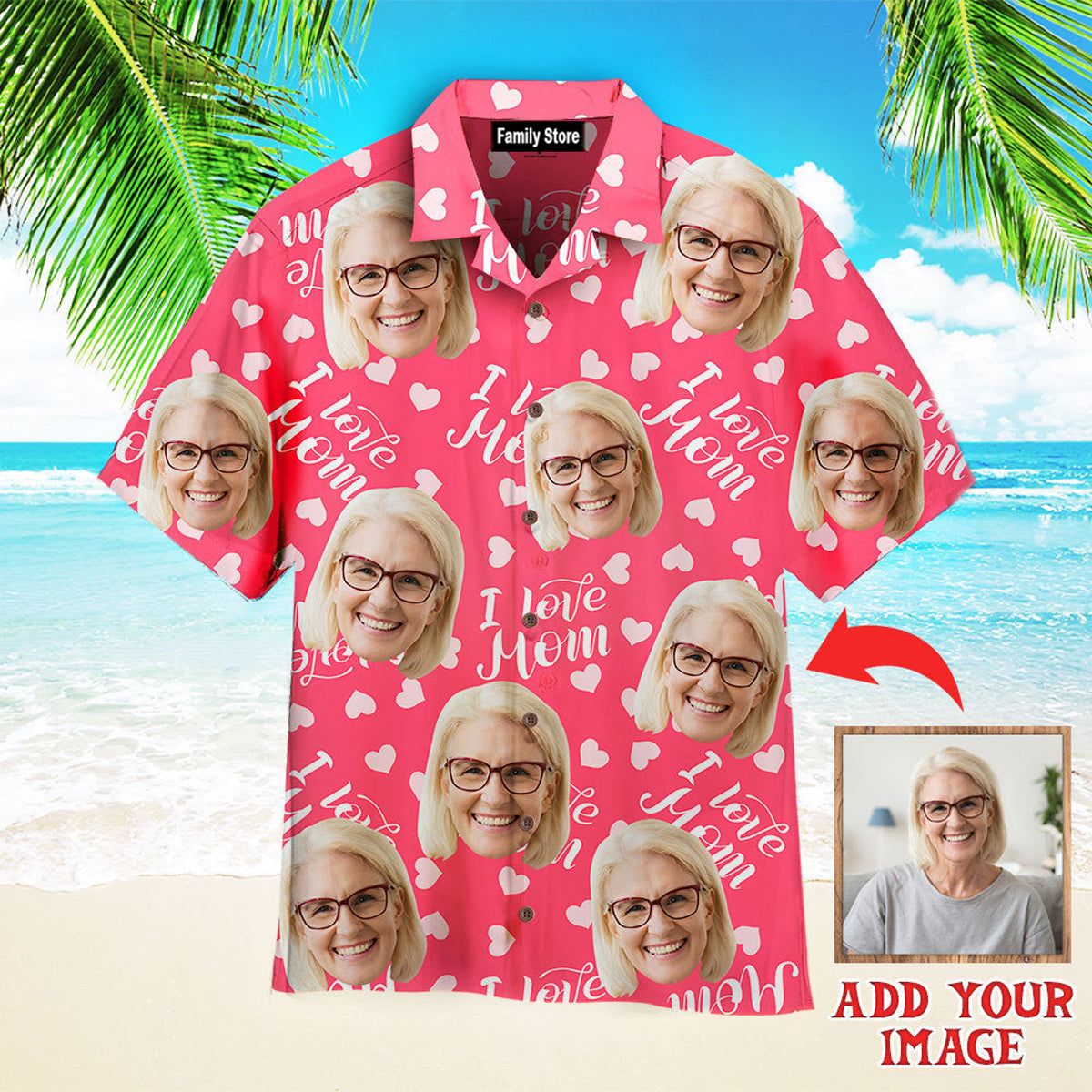 Custom Face Love Mom Pink Seamless Custom Hawaiian Shirt