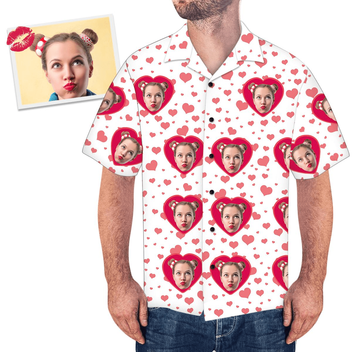 Custom Face Loving Valentine Couple Men?S Face Tree And Leaves Love Heart Men?S Hawaiian Shirt