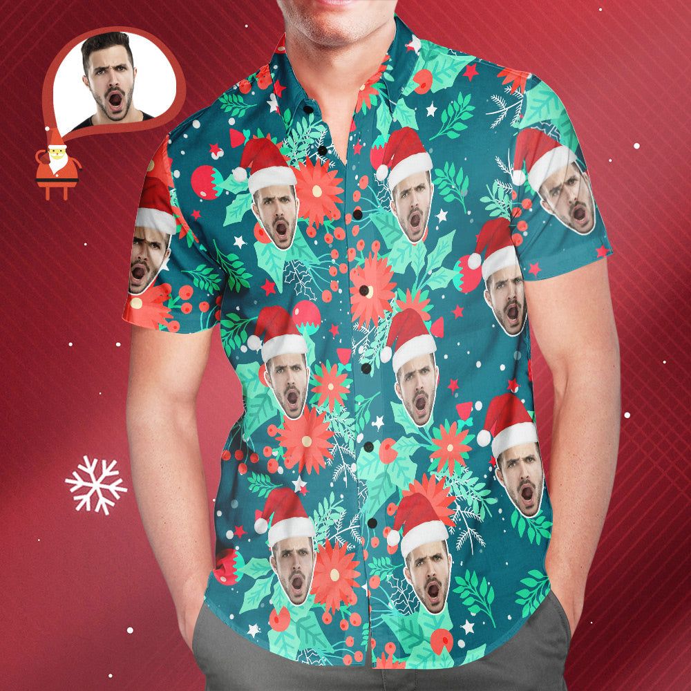 Custom Face Men’s All Over Print Christmas Hawaiian Shirt Merry Xmas Is Coming Here Custom Face Men’s All Over Print Christmas Hawaiian Shirt Merry Xmas Is Coming Here