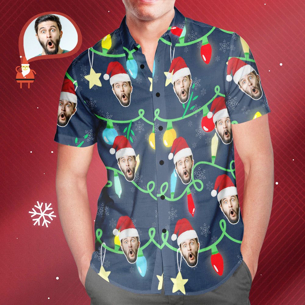 Custom Face Men’s All Over Print Christmas Lights Hawaiian Shirt Christmas Gift Custom Face Men’s All Over Print Christmas Lights Hawaiian Shirt Christmas Gift
