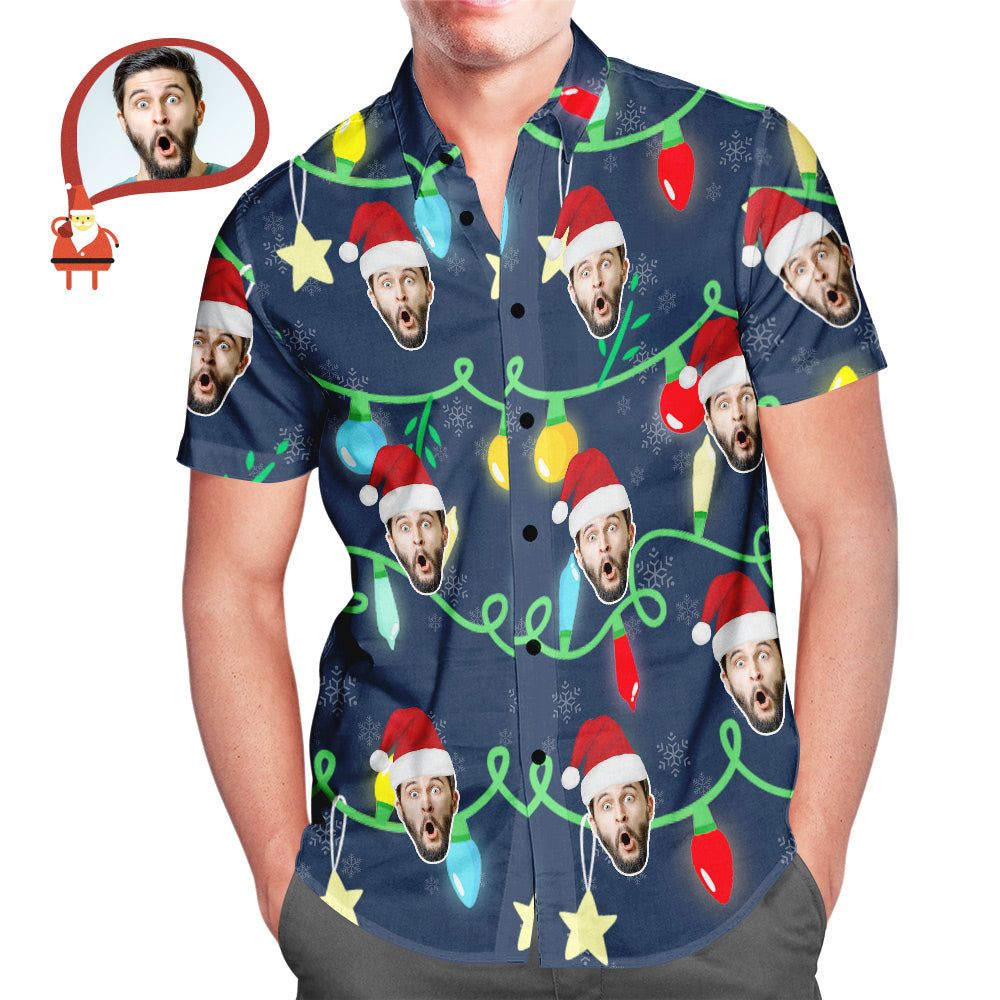 Custom Face Men’s All Over Print Christmas Lights Hawaiian Shirt Christmas Gift