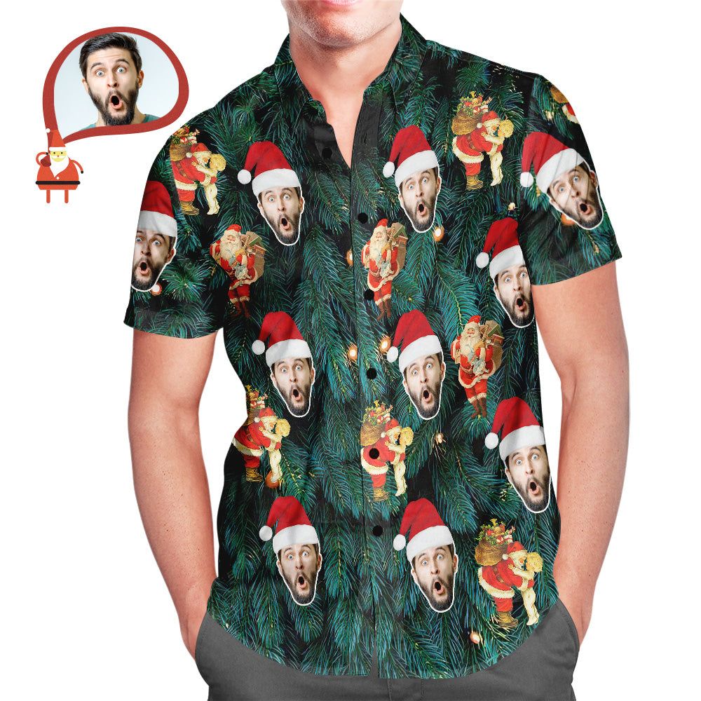 Custom Face Men’s All Over Print Christmas Tree Style Hawaiian Shirt Christmas Gift