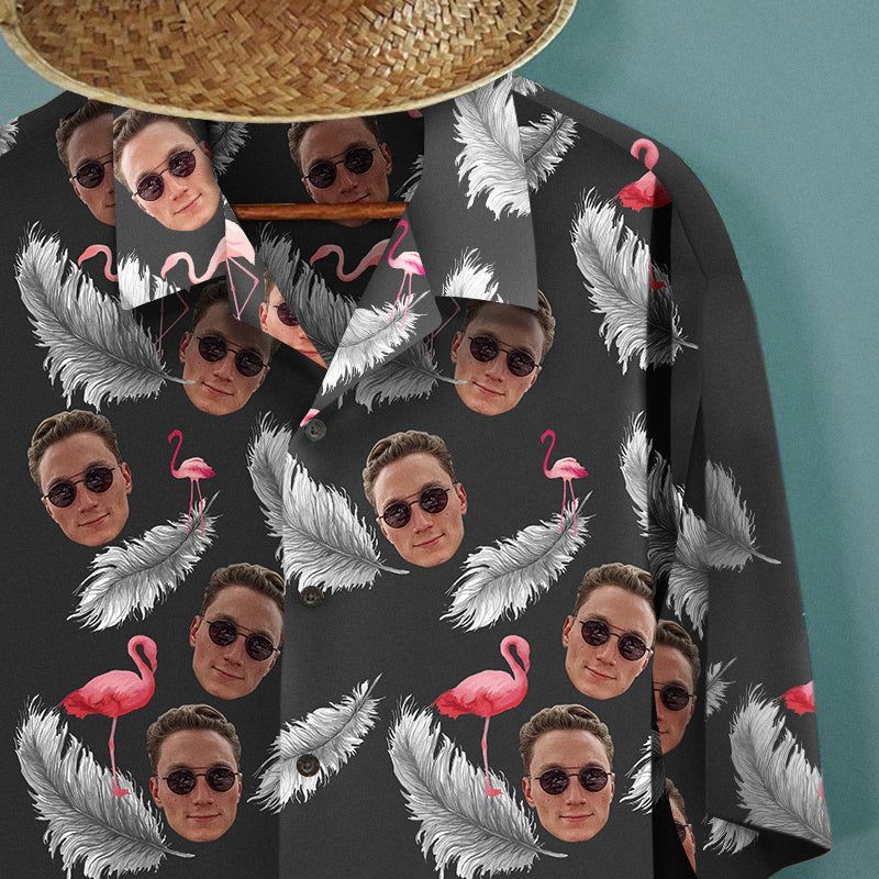 Custom Face Men’s Hawaiian Shirt Flamingo And Feather Custom Face Men’s Hawaiian Shirt Flamingo And Feather