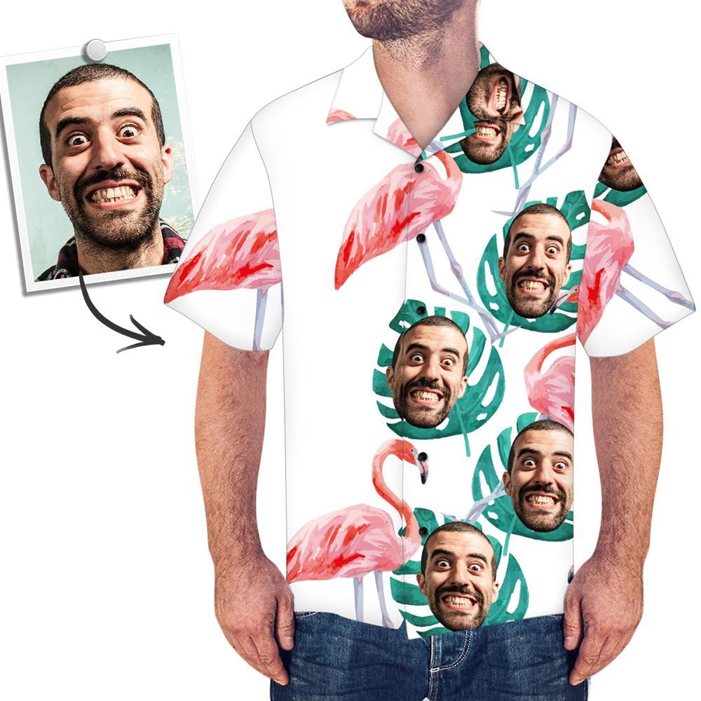 Custom Face Men’s Hawaiian Shirt Flamingo And Palm Leaves