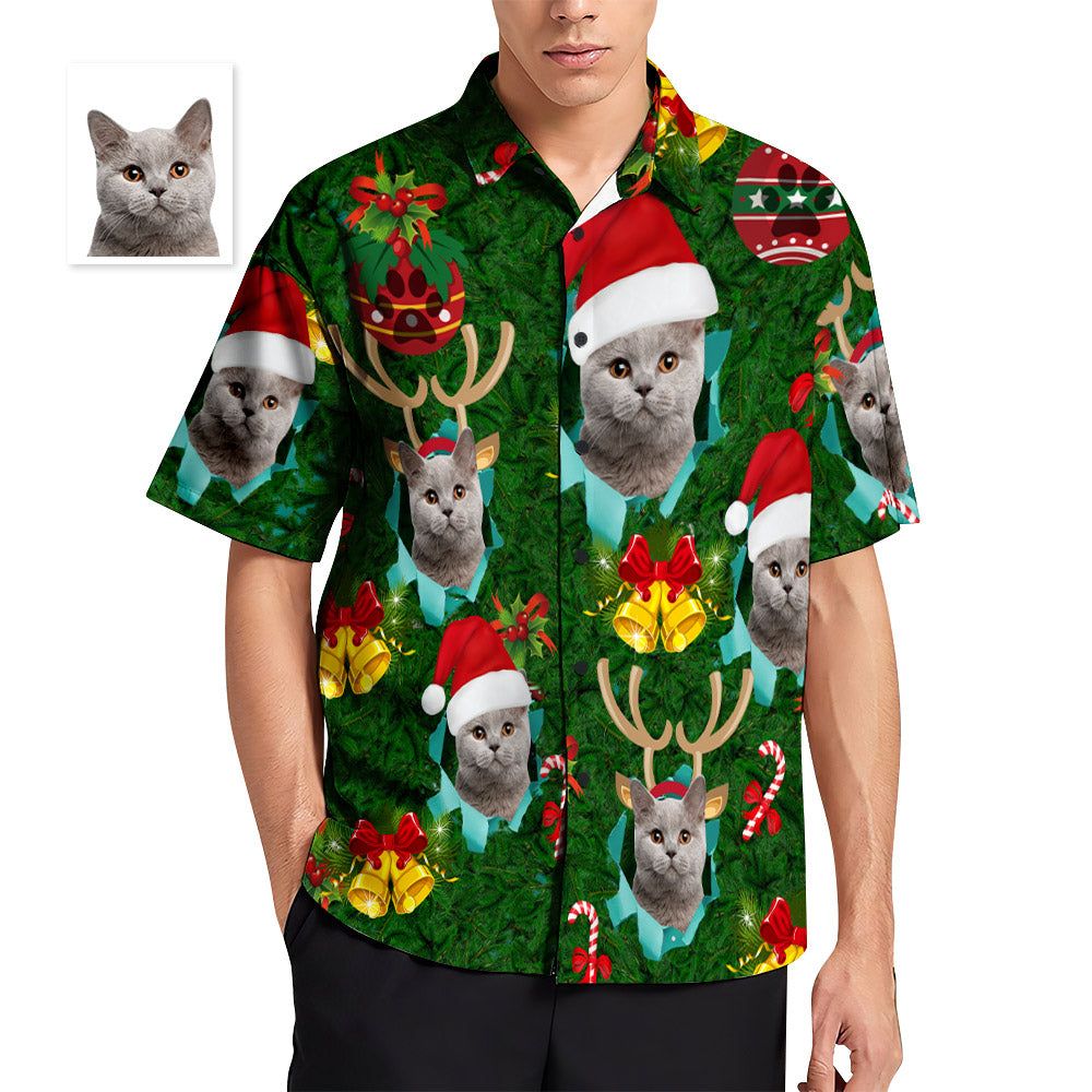 Custom Face Men’s Hawaiian Shirt Santa Hat Antlers Christmas Shirt