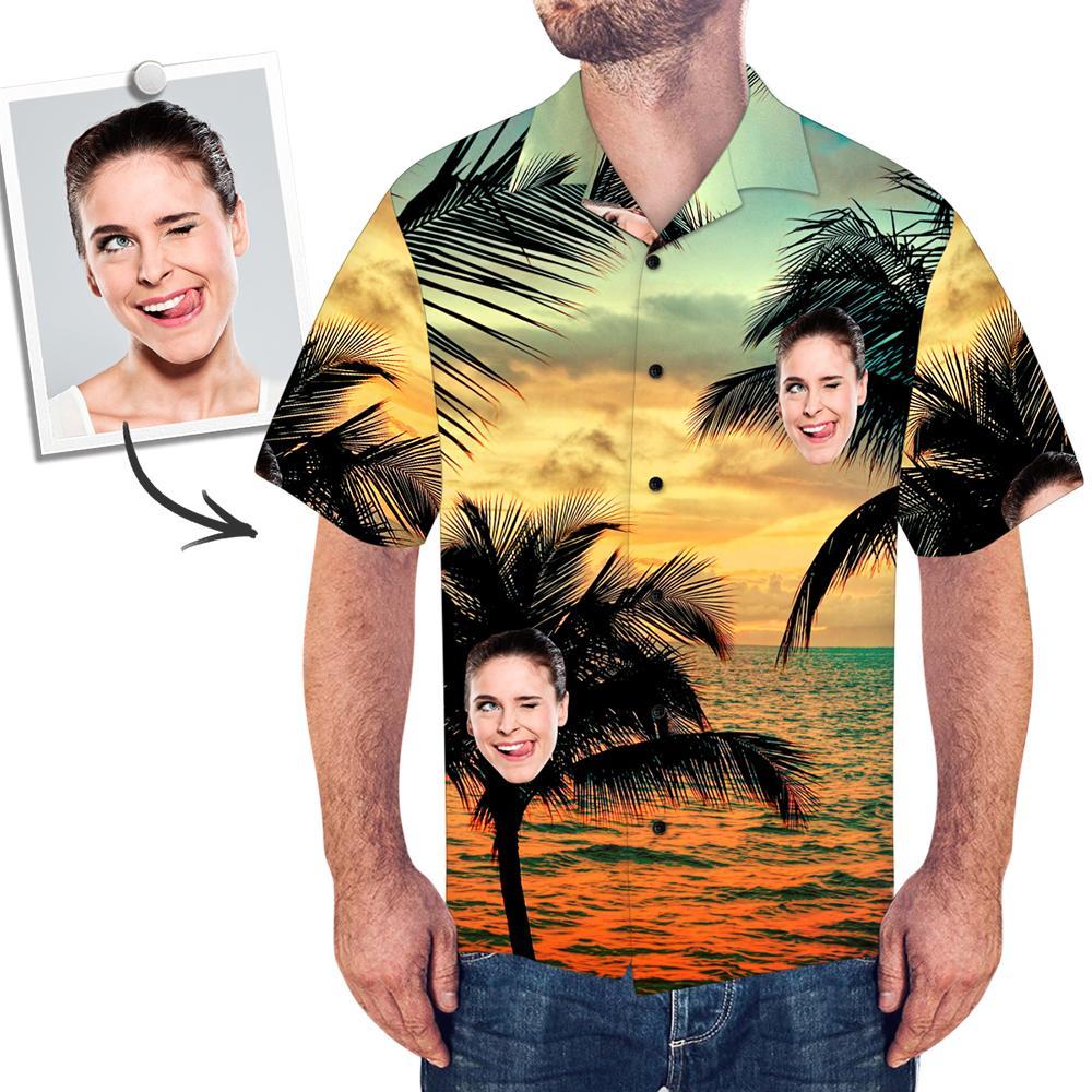 Custom Face Men’s Tropical Style Hawaiian Shirt Sunset