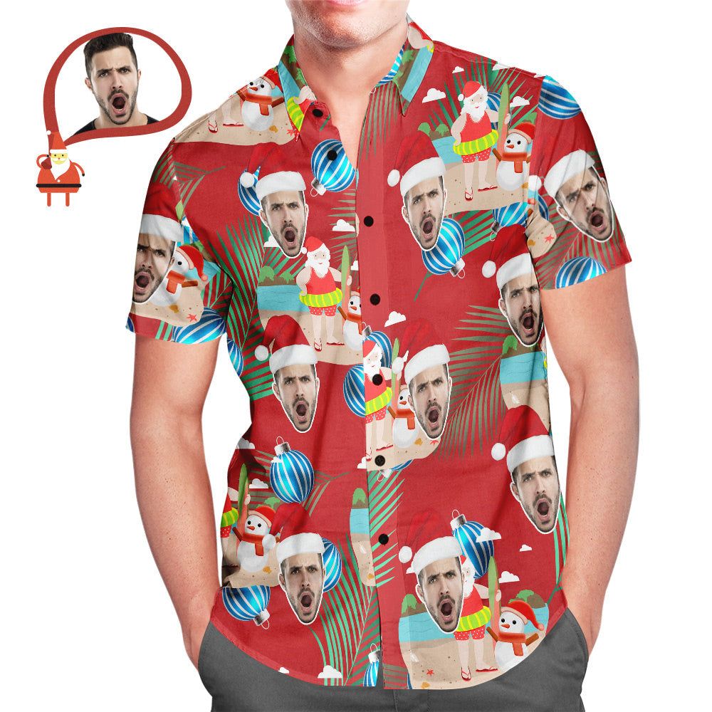 Custom Face Merry Christmas Santa Claus Men’s All Over Print Hawaiian Shirt Christmas Gift