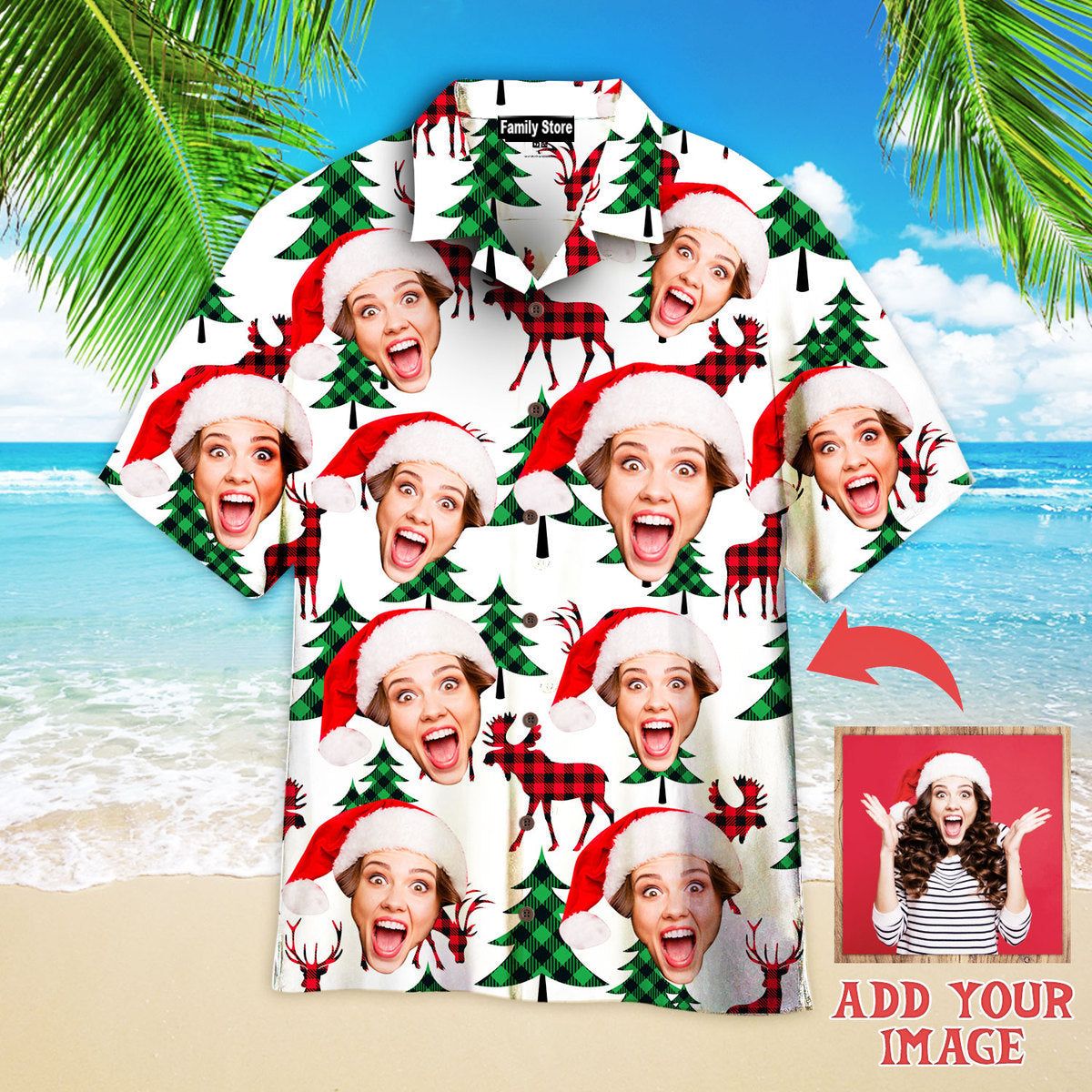 Custom Face Merry Holly Xmas Custom Hawaiian Shirt