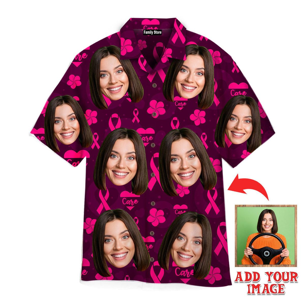 Custom Face On Breast Cancer Awareness Theme Custom Hawaiian Shirt Custom Face On Breast Cancer Awareness Theme Custom Hawaiian Shirt