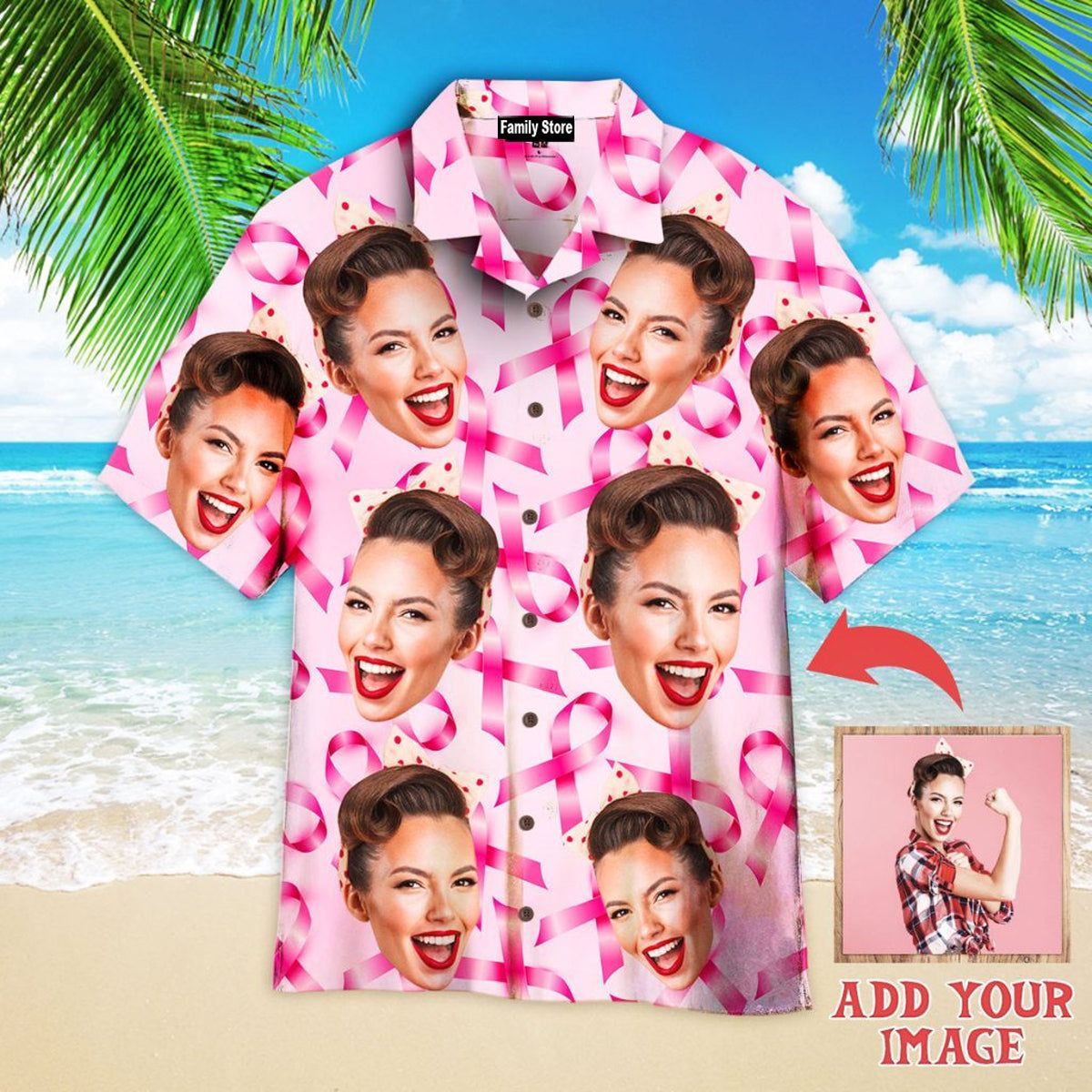 Custom Face On Breast Cancer Ribbons Awareness Custom Hawaiian Shirt