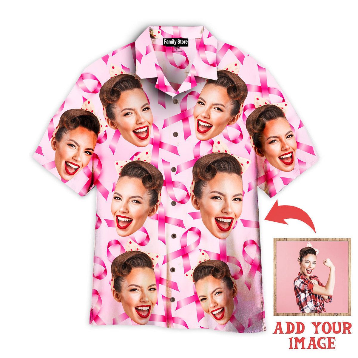 Custom Face On Breast Cancer Ribbons Awareness Custom Hawaiian Shirt Custom Face On Breast Cancer Ribbons Awareness Custom Hawaiian Shirt