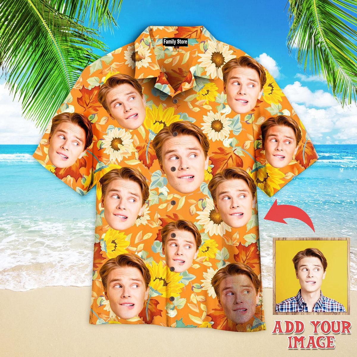 Custom Face On Orange Sunflowers Custom Hawaiian Shirt Custom Face On Orange Sunflowers Custom Hawaiian Shirt