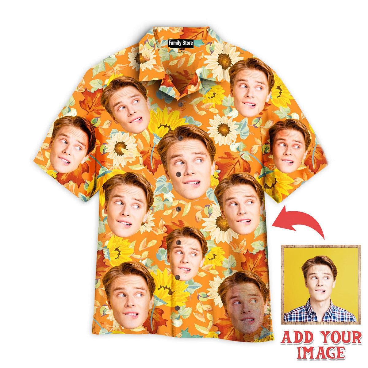Custom Face On Orange Sunflowers Custom Hawaiian Shirt