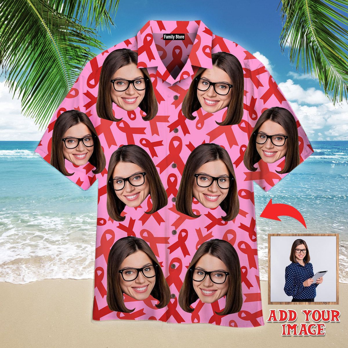 Custom Face On Pink Breast Cancer Awareness Custom Hawaiian Shirt