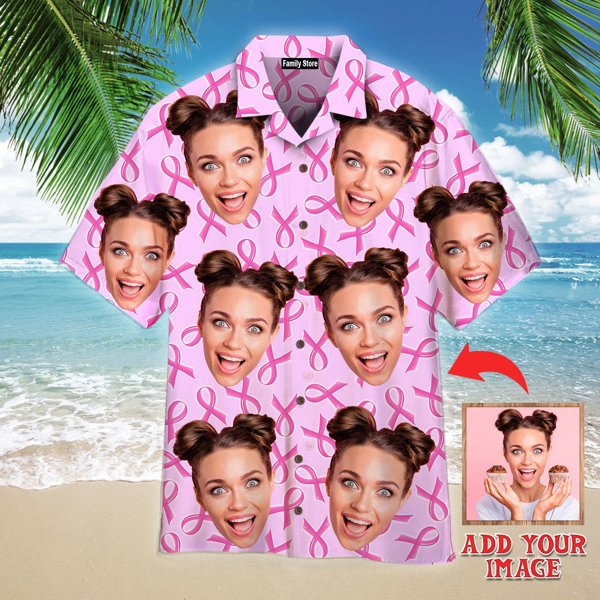 Custom Face On Pink Ribon Breast Cancer Custom Hawaiian Shirt
