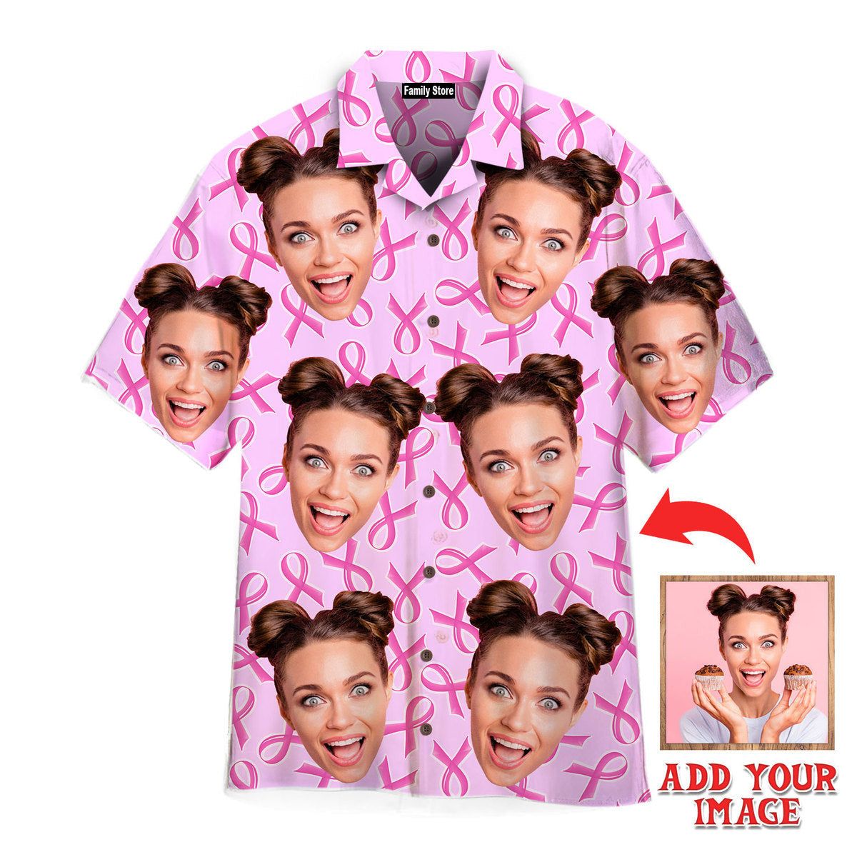 Custom Face On Pink Ribon Breast Cancer Custom Hawaiian Shirt Custom Face On Pink Ribon Breast Cancer Custom Hawaiian Shirt