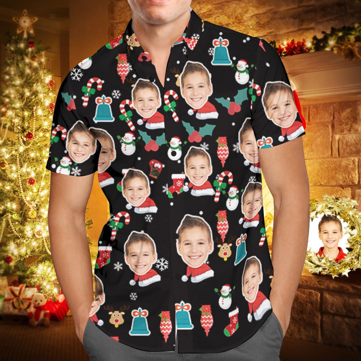 Custom Face Personalized Christmas Hawaiian Shirt Candy Cane Christmas Holiday Gifts Custom Face Personalized Christmas Hawaiian Shirt Candy Cane Christmas Holiday Gifts