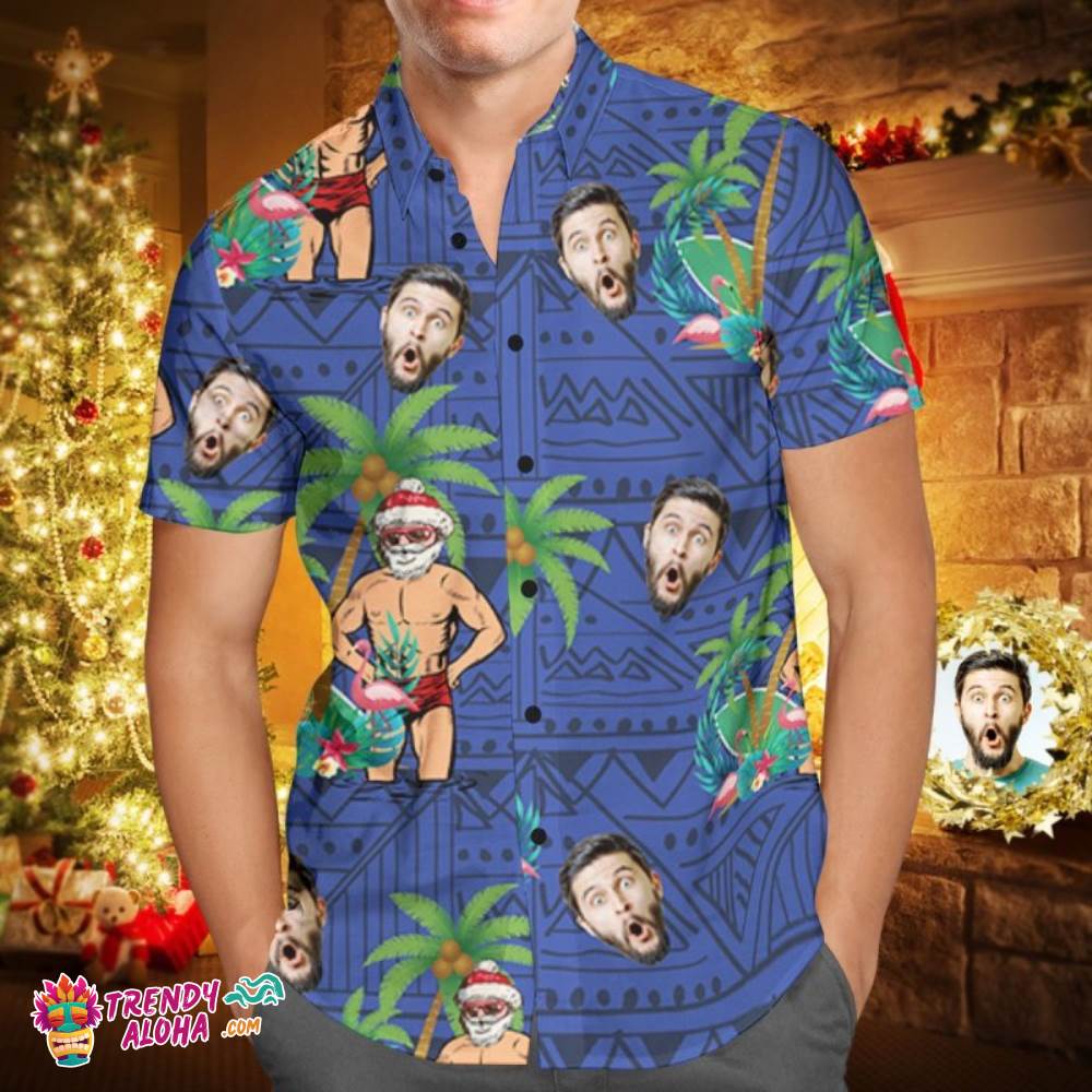 Custom Face Personalized Christmas Trendy Aloha Hawaiian Shirt Santa Claus On Vacation Holiday Gifts