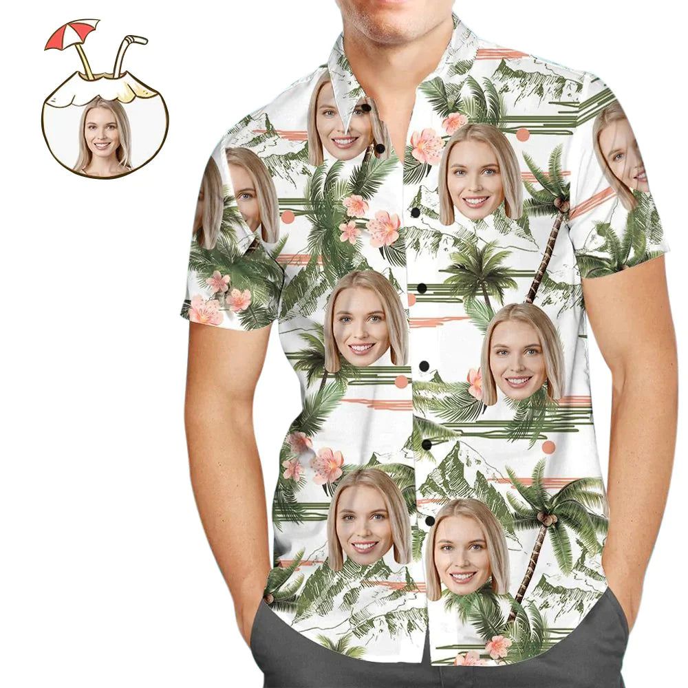 Custom Face Personalized Hawaiian Shirt All Over Print Coconut Tree Custom Face Personalized Hawaiian Shirt All Over Print Coconut Tree