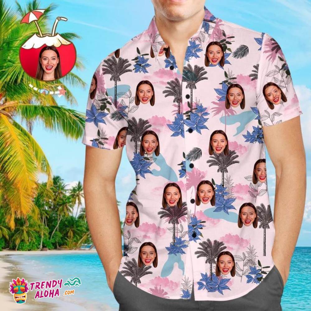 Custom Face Personalized Trendy Aloha Hawaiian Shirt All Over Print Clouds And Trees