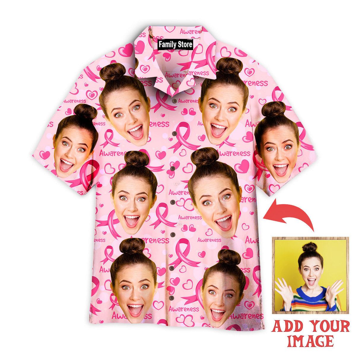 Custom Face Ribbons Hearts Breast Cancer Custom Hawaiian Shirt Custom Face Ribbons Hearts Breast Cancer Custom Hawaiian Shirt