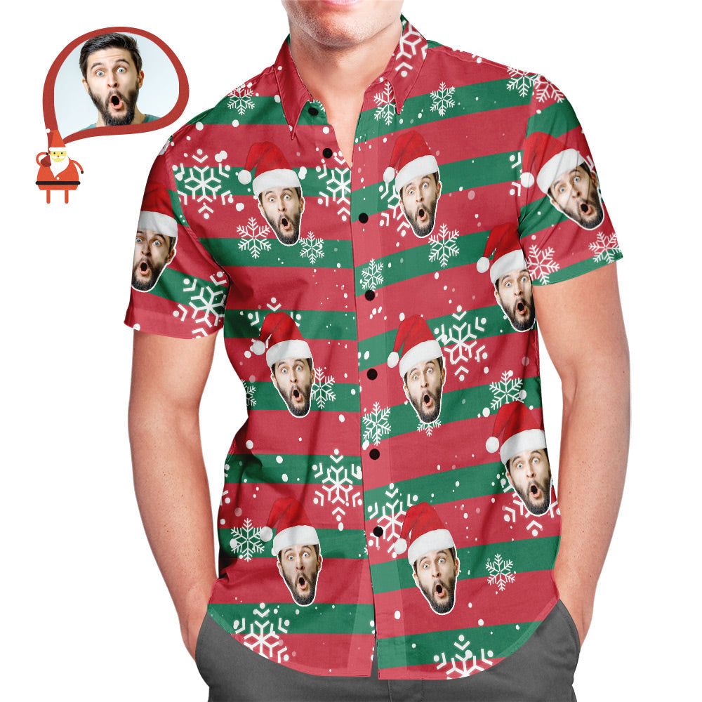 Custom Face Santa Red And Green Christmas Hawaiian Aloha Shirts Gift For Him