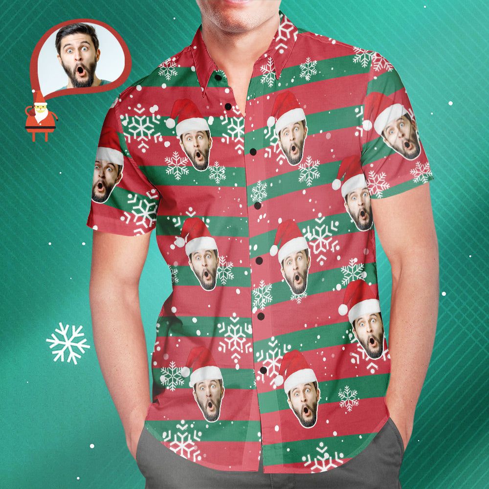 Custom Face Santa Red And Green Christmas Hawaiian Aloha Shirts Gift For Him Custom Face Santa Red And Green Christmas Hawaiian Aloha Shirts Gift For Him