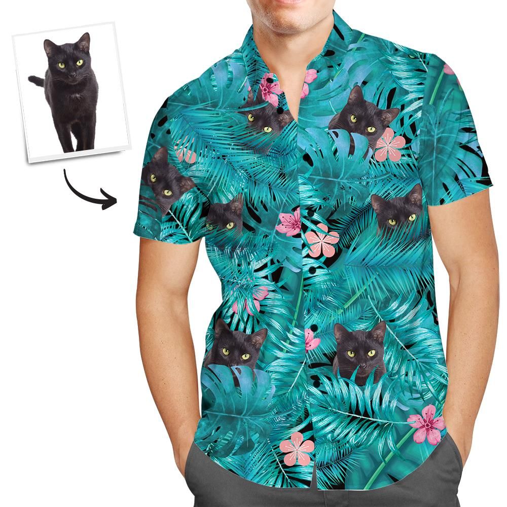 Custom Face Shirt Men’s Hawaiian Shirt Black Cat