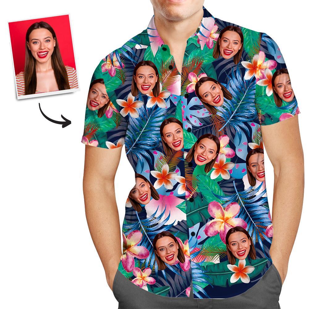 Custom Face Shirt Men’s Hawaiian Shirt Personalized Photo Colorful Flowers Tshirts