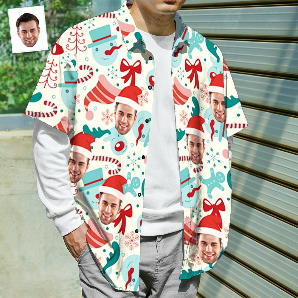 Custom Face Shirt Personalized Photo Men’s Hawaiian Shirt Christmas Gift – Santa Hat