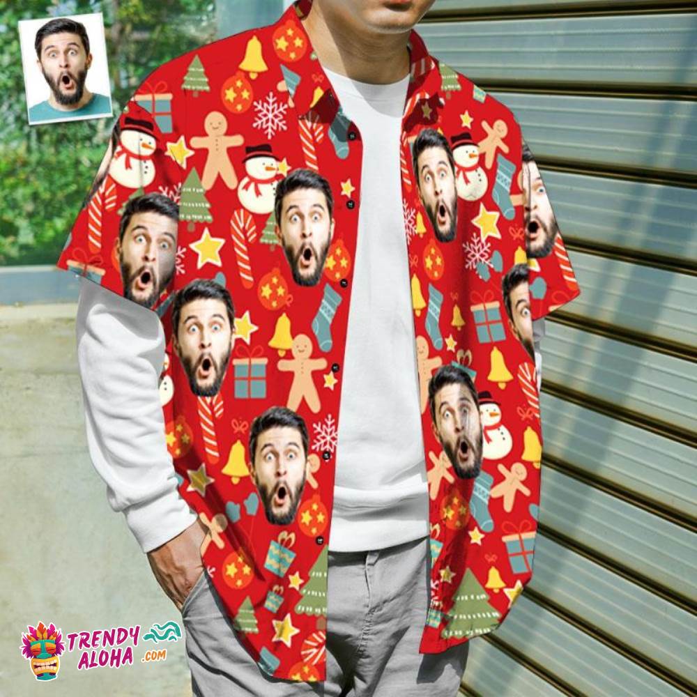 Custom Face Shirt Personalized Photo Men’s Trendy Aloha Hawaiian Shirt Christmas Surprise Gift – Merry Christmas