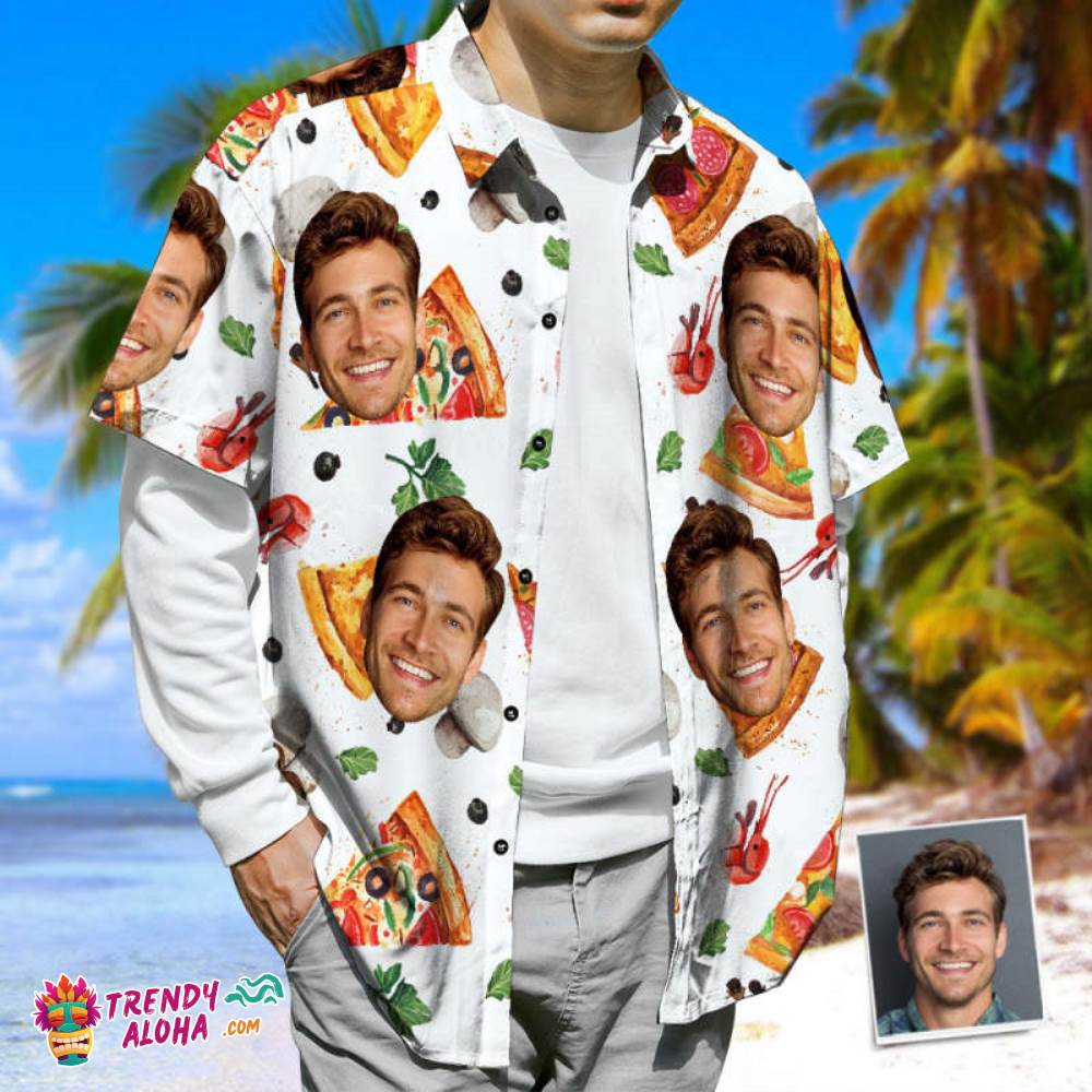 Custom Face Shirt Pizza And Mint Leaves Summer Trendy Aloha Hawaiian Shirt Unisex