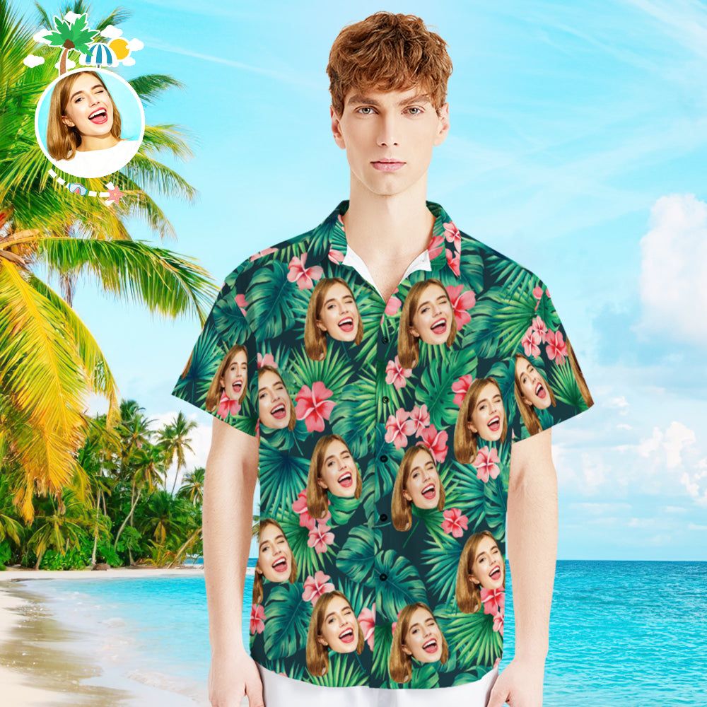 Custom Face Shirt With Text Men’s Hawaiian Shirt Red Flowers