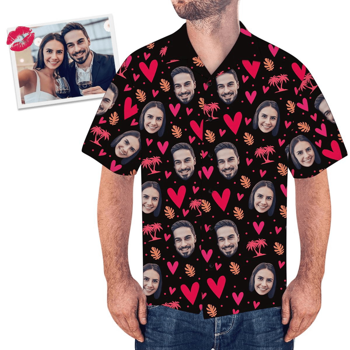 Custom Face Tree And Leaves Love Heart Men?S Valentine Custom Hawaiian Shirt