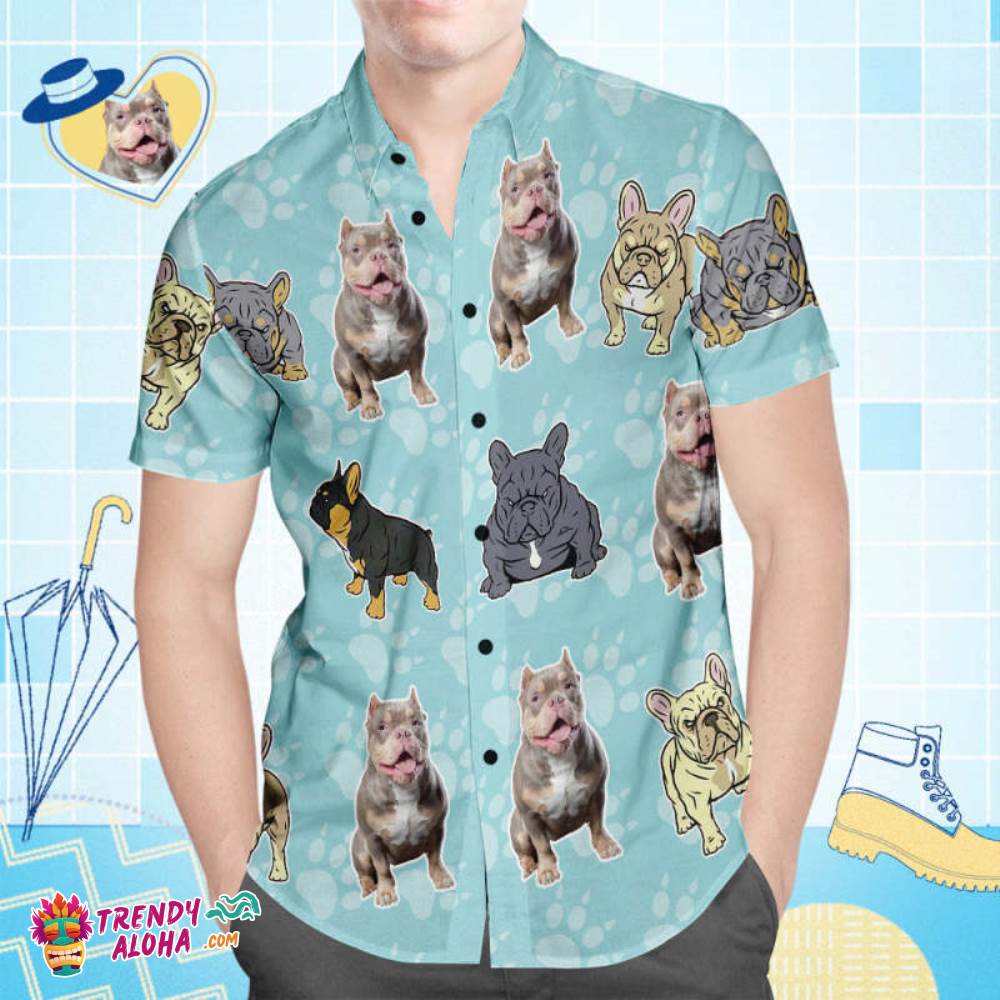 Custom Face Trendy Aloha Hawaiian Shirt All Over Print Men’s Shirt Pitbull Dogs