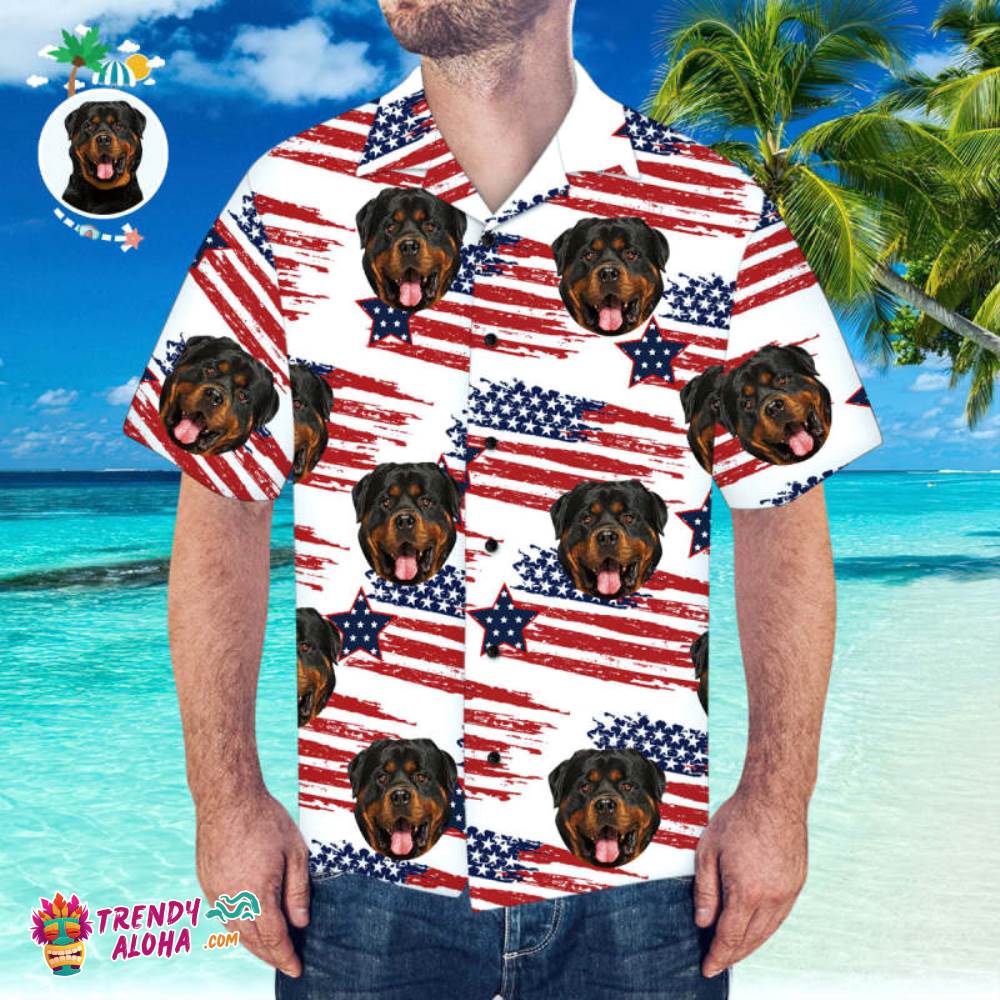 Custom Face Trendy Aloha Hawaiian Shirt America Flag Trendy Aloha Hawaiian Shirt For Beach Party