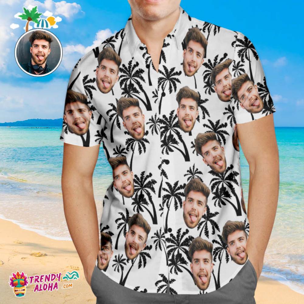 Custom Face Trendy Aloha Hawaiian Shirt Coconut Trees Design Personalized Aloha Beach Shirt For Men