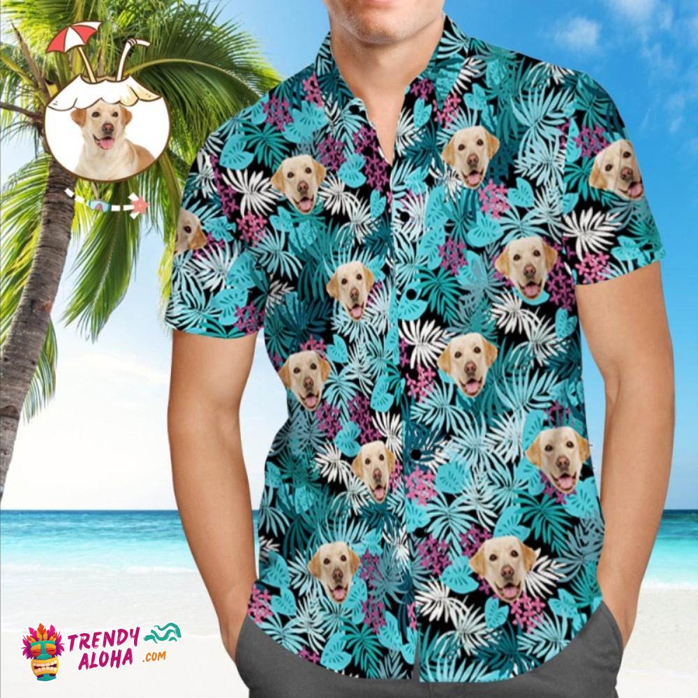 Custom Face Trendy Aloha Hawaiian Shirt Colorful Leaves Personaalized Trendy Aloha Hawaiian Shirts