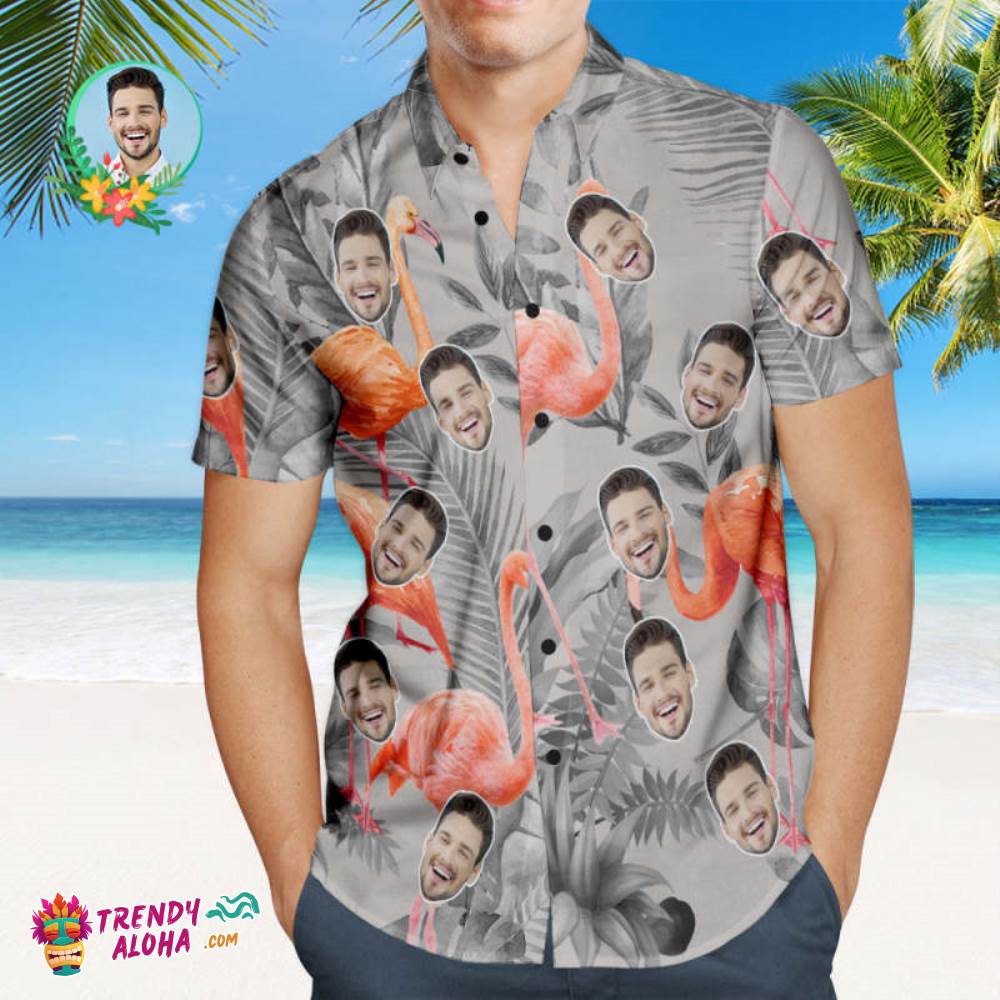 Custom Face Trendy Aloha Hawaiian Shirt Flamingo Party Personalized Shirt With Your Photo