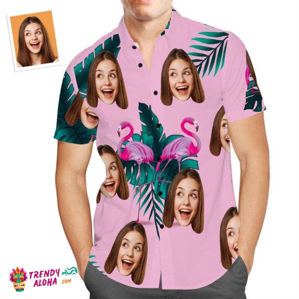 Custom Face Trendy Aloha Hawaiian Shirt Funny Flamingo Vacation Beach Shirt Gift For Men